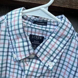 J. Crew Classic Flex Washed Checkered Button Up Career Wear Pastel Preppy